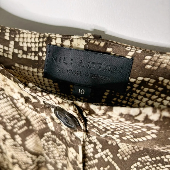 Nili Lotan Adalene Silk Dark Brown Snake Print Wide Leg Pants Size 10 - Picture 5 of 7